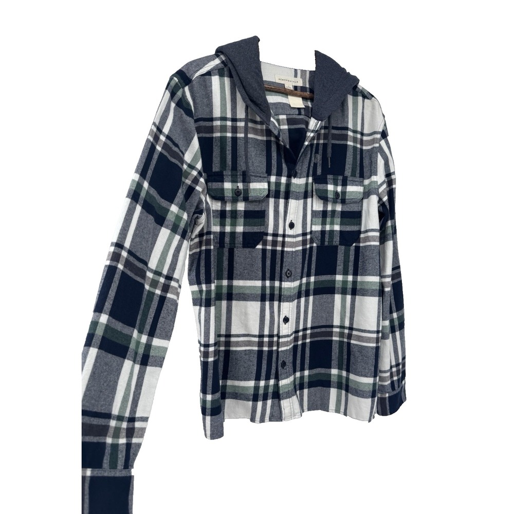 Aeropostale Hooded Flannel M Shirt Mens Blue Green New Plaid Button Up NWT gift